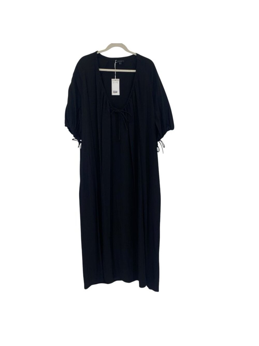 COS Women’s Size 12 Black Drawstring Collar Kaftan Maxi Dress Pockets